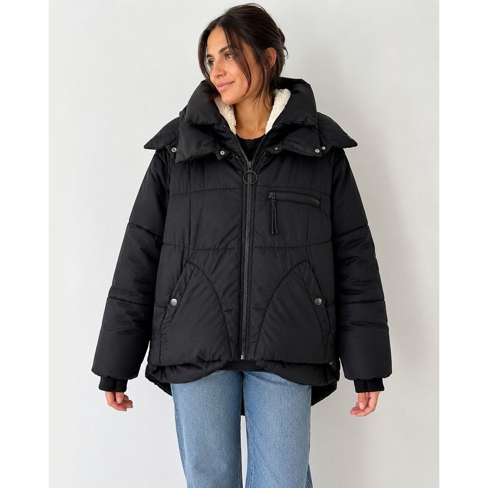 Avec Les Filles Thermalpuff™ Hooded Utility Puffer Jacket Women's Medium Black